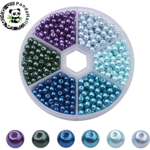 Pandahall 1 Box 4mm Pearlized Glass Pearl Round Bead Sets for Jewelry Making DIY Necklace Bracelet 5 Colors Hole: 1mm