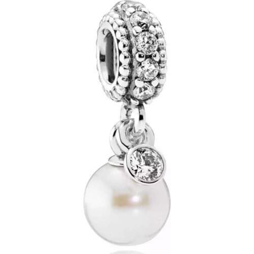 Clear CZ White Pearl Pendant Fit Original Pandora Charms Bracelet Girl Mermaid Tear Beads DIY Jewelry for Women Bangle Accessory