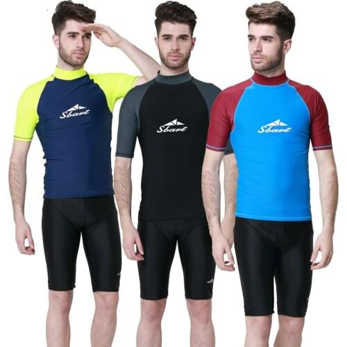 SBART 1PC Rash Guards Men Short Sleeve Sailing Surfing T Shirts Male Swimwear Swimming Tops Wetsuits 2018 DBO