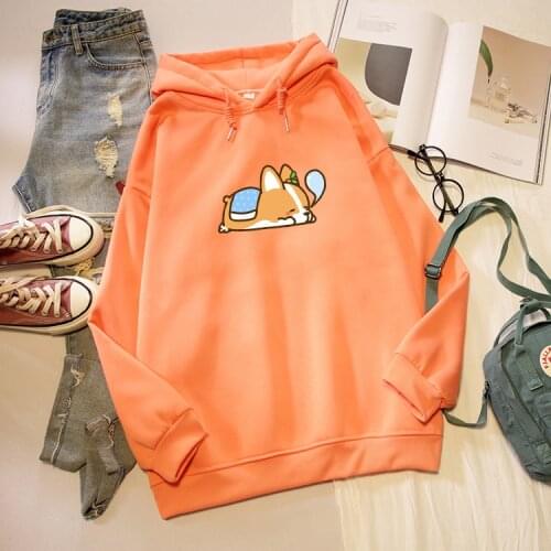 Autumn Winter Kawaii Corgi Sleeping Funny Graphic Hoodies Women Long Sleeve Fashion Harajuku Sweatshirt Oversized Pullovers 4XL