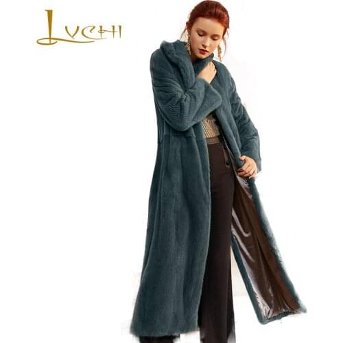 LVCHI 2019 Winter Swan Velvet Mink Fur Coat Full Sleeve Real Fur Coats Mandarin Collar Women Thicken Soft X-Long Mink Fur Coats