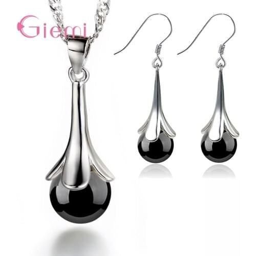 Temperament 925 Sterling Silver Flower Pendant Necklace Earrings For Women Natural Stone Ornament Jewelry Sets