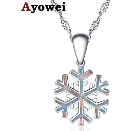 Ayowei Party desgin Snowflake style Amazing White Fire Opal Silver Stamped 925 Necklace Pendants for women OP745A
