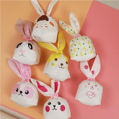 10/50pcs/lot Cute Rabbit Ear Bags Cookie Plastic Bags&Candy Gift Bags For Biscuits Snack Baking Package And Event Party Supplies