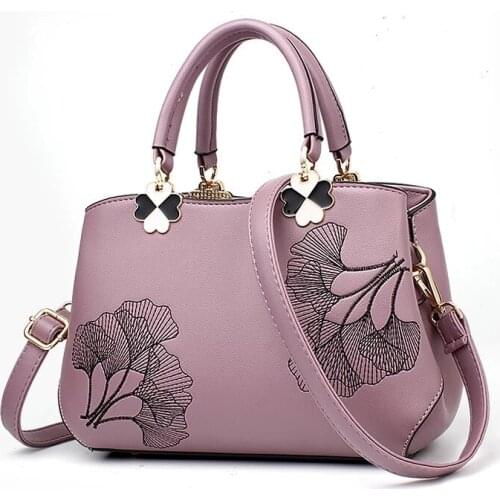 2021 Embroidered Women Leather Handbags Leaves Messenger Bags Shoulder Bags for Women Sac a Main Hand Bag Female bag