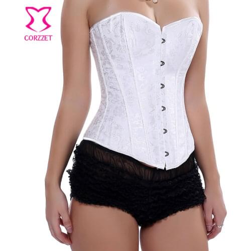Floral Jacquard Overbust White Bridal Corset Bustier Tops Wedding Lingerie Corpetes E Espartilhos Sexy Corsets and Bustiers