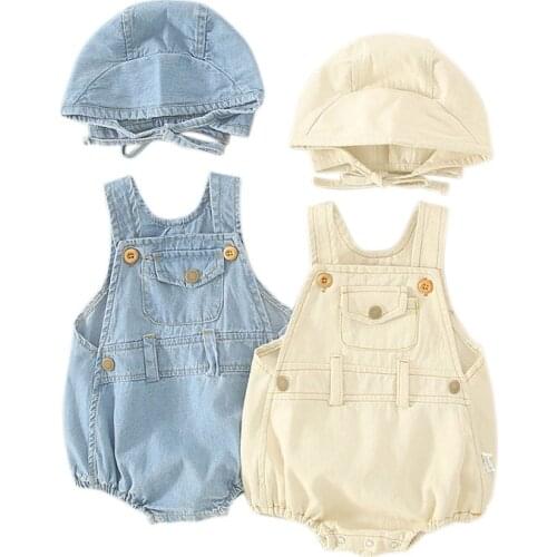 Baby Denim Romper with Hat Newborn Babies Girls Boy Fashion Clothes Set Toddler Infant Clothing Summer Jumpsuits Onesie Overalls