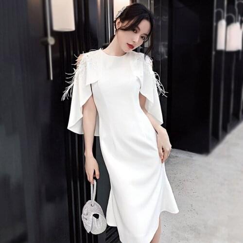Elegant O-Neck Embroidery Applique Satin Mermaid Daily Evening Dress Cheongsam Back Zipper Prom Fomail Gown Vestidos De Noche