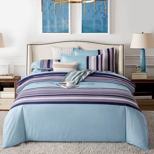 Europe Simple Bedding Set Duvet Cover Sheet Pillowcase Stripe Light Blue Bed Linens 200x230cm 180x220cm Double Size Home Textile