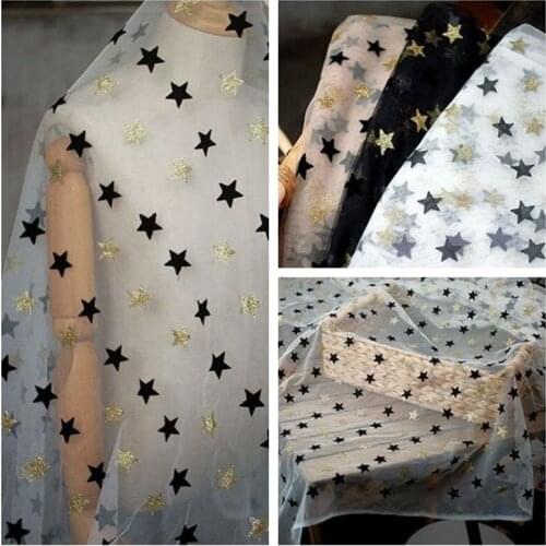 Flocking Bronzing Five-Pointed Star Net Yarn Lace Fabric DIY Clothing Skirt Background Tablecloth