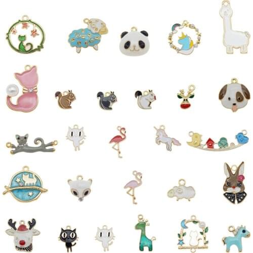 20pcs Cartoon Animal Fruit Flower Charms Alloy Enamel Mix Panda Dog Banana Pendant Earrings Bracelet Jewelry DIY Accessory