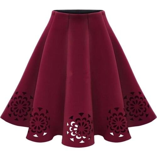 Short Woman Skirt High Waist Office Ladies Skirt Spring Ruffles Hollow Floral Red Black Skirt Summer Skirts Women Femme Skirt