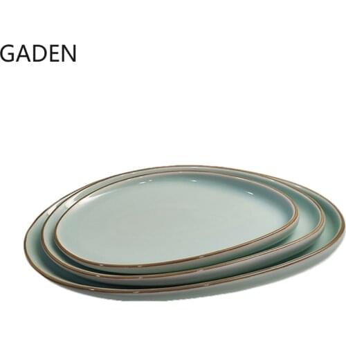 11 Inch Celadon Jade Plate Creative Drop-shaped Ceramic Plate Restaurant Display Plate Kitchen Utensils Household Tableware