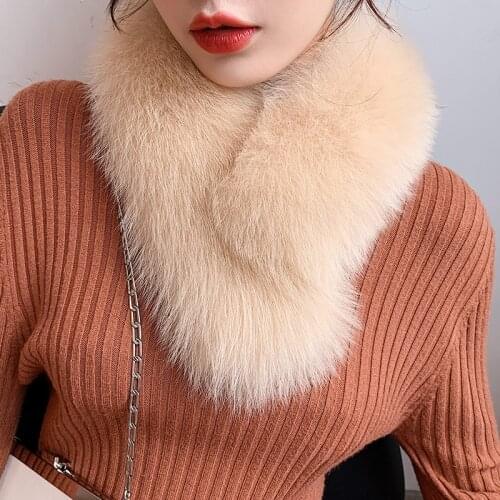 Lantafe Fox Fur Scarf Winter Scarf Winter Accessories Women Scarfs With Clip Short Style Keep Warm Real Fur Color Scarf