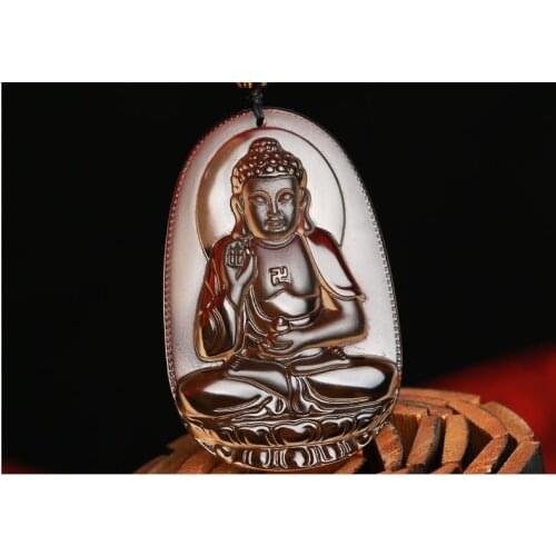 Icy Obsidian Pendant Necklace Amitabha Avalokiteshvara is a man of female natal Buddha year of fate