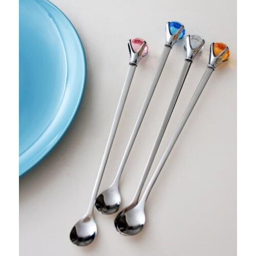 Long Handle Spoon 304 Stainless Steel Long Handle Coffee Mixing Spoon Sand Ice Spoon Dessert Spoon Cocktail Mixing Stick Honey