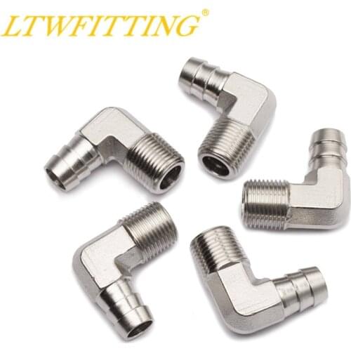 LTWFITTING 90 Degree Elbow Stainless Steel 316 Barb Fitting 1/2" ID Hose x 3/8" Male NPT Air Gas