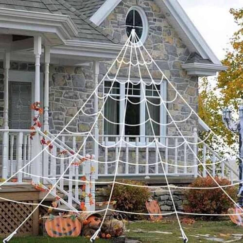 LUDA Halloween Decorations Spider Web With Gutter Hook Set 7M Giant Outdoor Party Yard Triangular Spider Web Decor Stretch