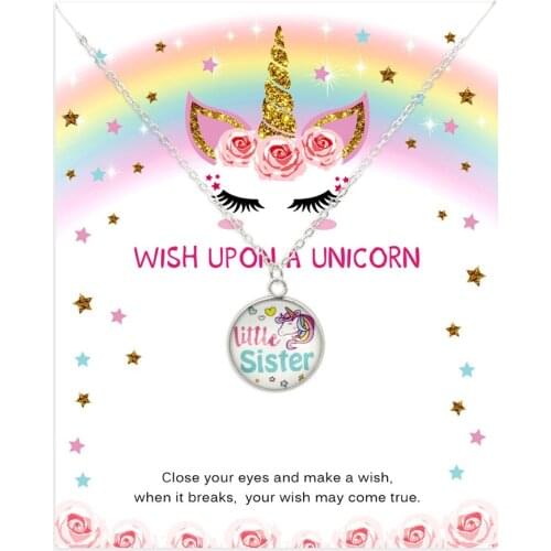 Little Middle Big Necklace For Girl Children Kids Enamel Cartoon Horse Women jewelry accessories Pendant Unicorn Necklace Party