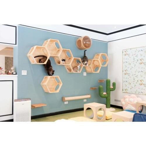 Wall-mounted cat climbing frame DIY any combination, pet furniture cat house, warm luxury wooden space capsule