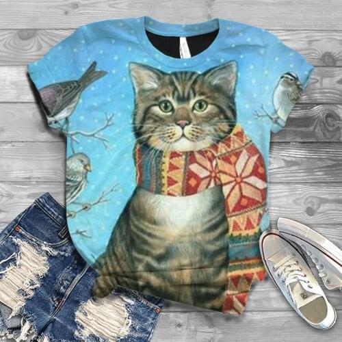 2021 new hot-selling short-sleeved summer 3DT shirt kitten print short-sleeved couple T-shirt animal top streetwear