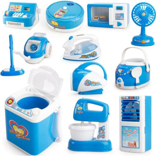 NEW Pretend Play Girls Boy Furniture Toys Mini Fan Camera Hair Dryer Birthday Cake Flashlight Radio Simulation Model Kids Gift