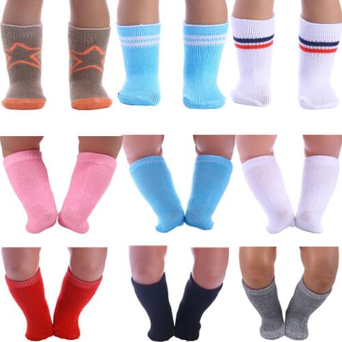 Doll Clothes Solid Color & Prints & Stripes Socks For 18 Inch & 43 Cm Dolls & New Born Baby Doll Toys For Girls Birthday Gifts