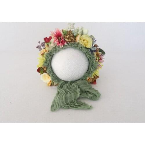 Newborn Floral Bonnet Baby girl Hat For Photography Knitted Newborn Vintage Garden Flower Bonnet For Photo Shoot Props