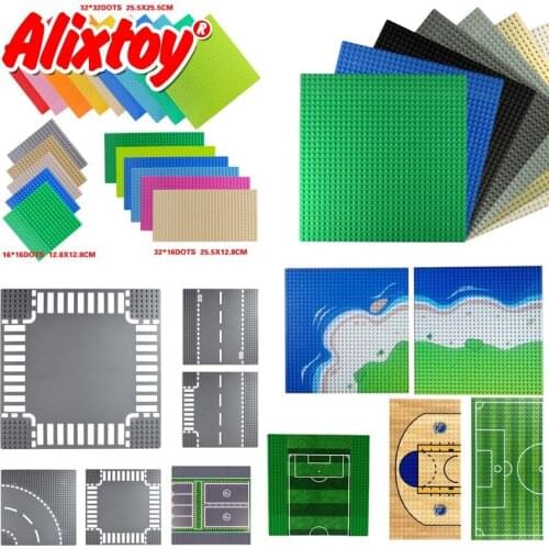 Classic City Road Street Baseplate Block Straight Crossroad Curve T-Junction DIY Assembly Building Blocks Parts Base Plate Gift