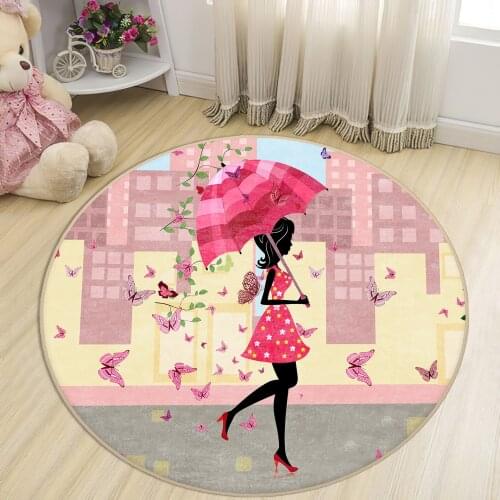 Gray Round Kids Room Rug clock numbers girl heart educational carpet