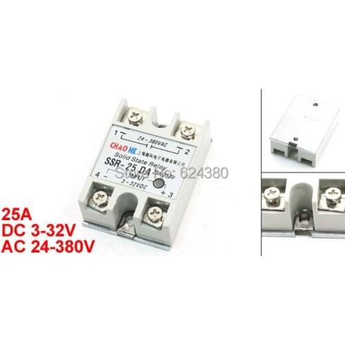Solid State Relay SSR-25 DA 25A 3-32V DC Input to 24-380V AC Output Single Phase for Temperature Controller