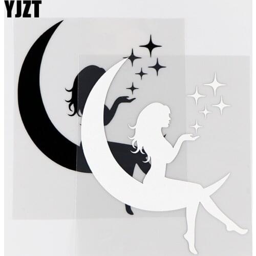 YJZT 11.9×14.1CM Creative Car Stickers Elegant Women Sitting On The Moon Beautiful Vinyl Decals Black / Silver 10A-0416