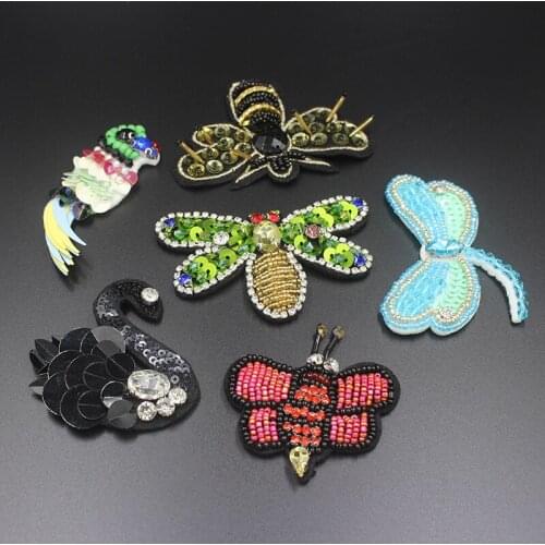 Womens Elegant clothing sweater decoration accessories 3D nail sequins beaded bee swan bird dragonfly insect pattern decal