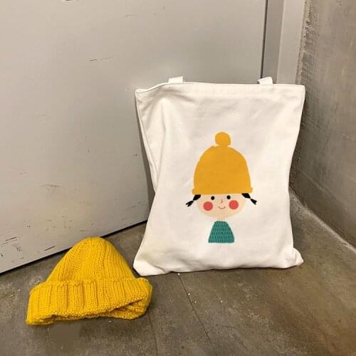 Kawaii Cartoon Girl Printed Shopping Bag Ladies Beach Shopper Bag Bolsas De Tela Large Capacity Canvas Fashion Shoulder Bag