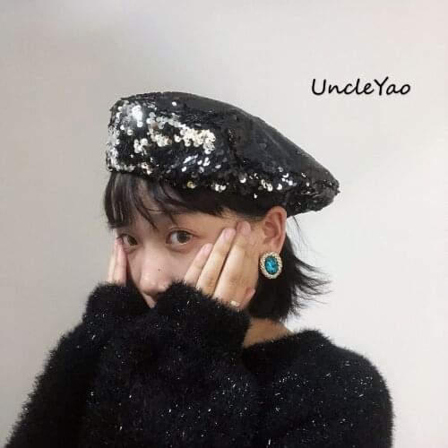 BlingBling Sequined Berets Women Spring Summer Sequins Beret Cap Handmade Sequins Painter Cap Elegant ladies Artiest Cap 2021