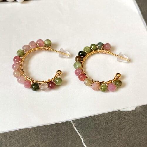 Natural Pearls Multicolor Tourmaline Beads Drop Earrings For Women Bohemia Ethnic Strawberry Crystal Handcraft Earring Jewelry