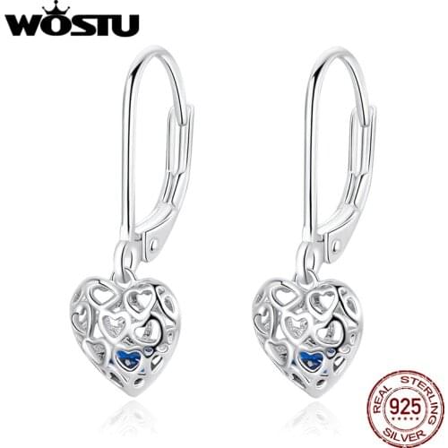 WOSTU 2019 New Arrival 925 Sterling Silver Openwork Heart Drop Earrings For Women Wedding Luxury Earrings Jewelry Gifts CQE746