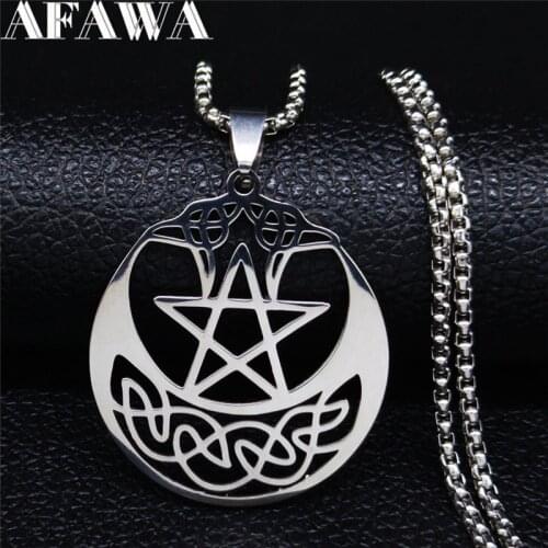 2021 Viking Pattern Pentagram Moon Chains Necklaces Women/Men Silver Color Necklace Stainless Steel Jewelry kolye bayan N3084