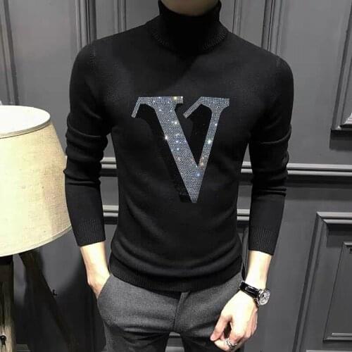 Winter Mens New European Turtleneck Sweater Pullover Diamond Letter High Quality Cashmere Sweatshirt