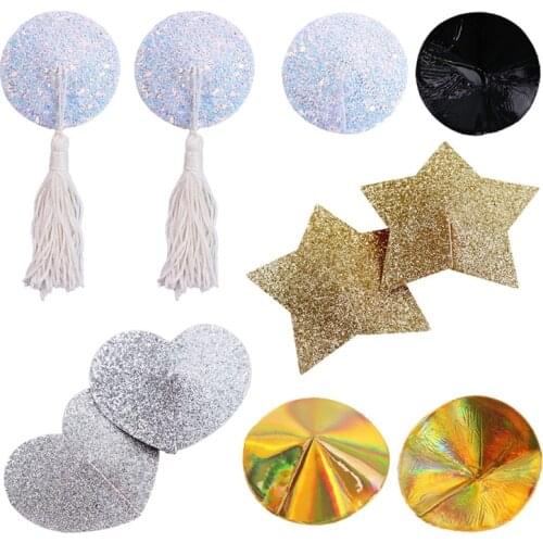 1 Pair Sex Product Sexy Sequin Nipple Covers With Tassels Heart Shape Nipple Stickers Pasties Wholesale Chest Stickers