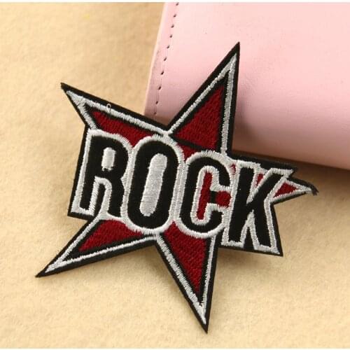 Five-pointed Star Shape ROCK Music Patches Iron On For Clothing Punk Embroideried Patch Badges Clothes Stickers DIY Appliques