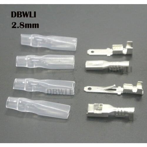 200pcs 2.8mm Uninsulated Spade Crimp Connector Terminal Block 50pcs Female Spade +50pcs Male Spade Connector+ 100pcs Case