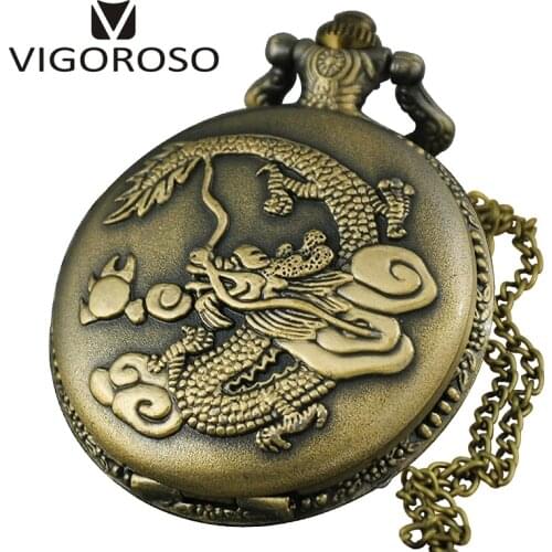 2018 Men Quartz Pocket Watch China Dargon Pattern Necklace Watches Pendant With Long Chain Womens Ladys Gift
