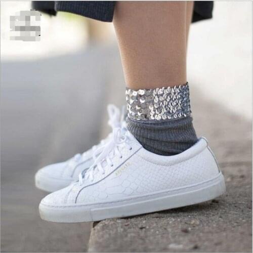 2019 Fall Winter original design new womens socks high quality handmade sequins solid color socks for women