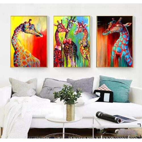 3 pieces full square round drill embroidery Colorful Giraffes 5d diy diamond painting rhinestone living room wall stickersZP-871