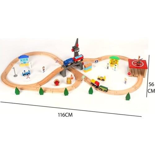 59pcs hand push toy car wooden track set compatible with wooden small train track childrens train game toy