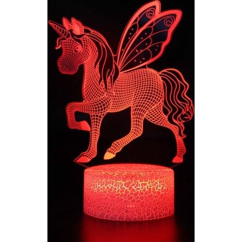 7 Color Unicorn Modelling Arylic 3D LED Night Light Touch Switch USB Table Lamp for Children Birthday Xmas Gift Bedroom Decor