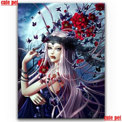 Cute pet DIY diamond painting Gothic woman Gift Square Drill Round Drill butterfly5d full diamond Mosaic flower Embroidery Decor