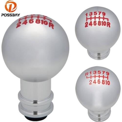 POSSBAY Car Shift Knob 10 Speed Aluminium Alloy Silver Manual Lever Handbrake Covers Universal for Audi Bmw Honda Mini Ford