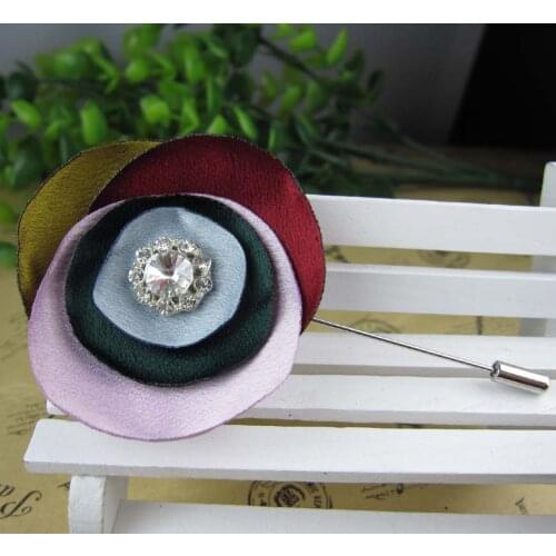 Free shipping!newest 12PCS/LOT 5cm Burnt edges double cloth flowers stick pins fabric flowers brooch pins